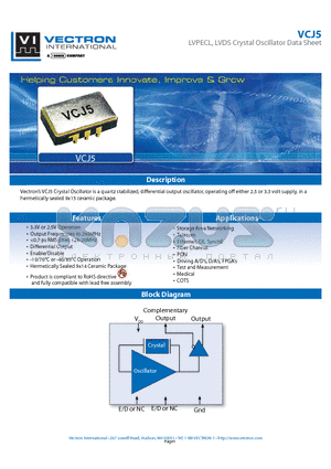 VCJ5_09 datasheet - 3.3V or 2.5V Operation