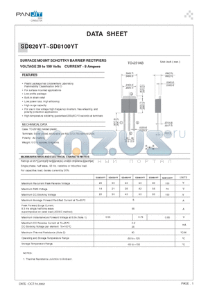 SD860YT datasheet - SURFACE MOUNT SCHOTTKY BARRIER RECTIFIERS(VOLTAGE 20 to 100 Volts CURRENT - 8 Ampere)