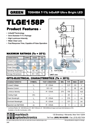 TLGE158P datasheet - TOSHIBA T-1 3/4 InGaAIP Ultra Bright LED