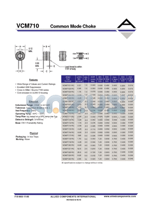 VCM7101-RC datasheet - Common Mode Choke