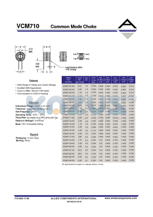 VCM7102-RC datasheet - Common Mode Choke