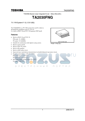 TA2030FNG datasheet - TV / FM System F / E (1.5V USE)