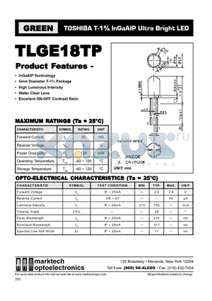 TLGE18TP datasheet - TOSHIBA T-1 3/4 InGaAIP Ultra Bright LED