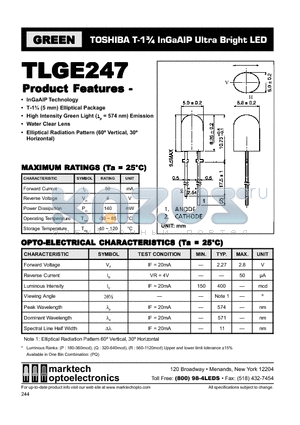 TLGE247 datasheet - TOSHIBA T-1 3/4 InGaAIP Ultra Bright LED