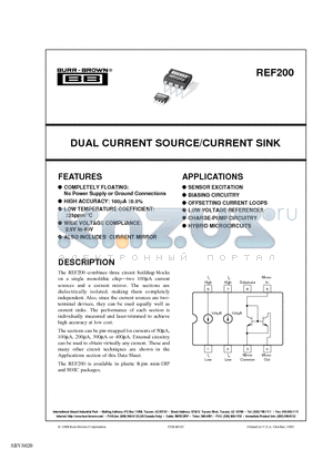 REF200AU/2K5E4 datasheet - DUAL CURRENT SOURCE/CURRENT SINK