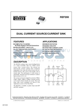 REF200AUG4 datasheet - DUAL CURRENT SOURCE/CURRENT SINK