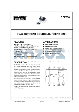 REF200AU datasheet - DUAL CURRENT SOURCE/CURRENT SINK
