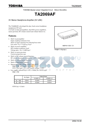 TA2069AF datasheet - TOSHIBA Bipolar Linear Integrated Circuit Silicon Monolithic
