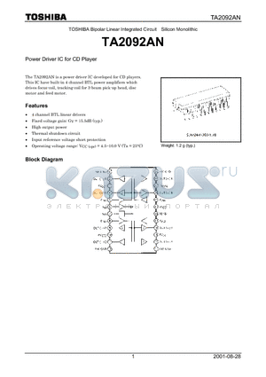 TA2092AN datasheet - Power Driver IC for CD Player