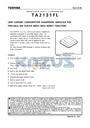 TA2131FL datasheet - LOW CURRENT CONSUMPTION GEADPHONE AMPLIFIER FOR PORTABLE MD PLAYER (WITH BASS BOOST FUNCTION)