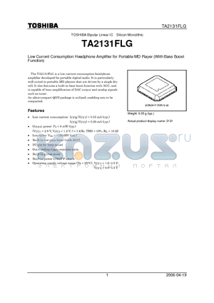 TA2131FLG datasheet - Low Current Consumption Headphone Amplifier for Portable MD Player (With Bass Boost