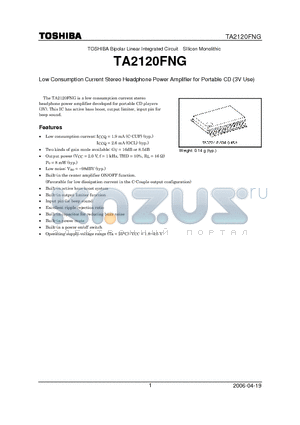 TA2120FNG datasheet - Low Consumption Current Stereo Headphone Power Amplifier for Portable CD (3V Use)
