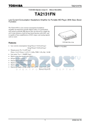 TA2131FN datasheet - Low Current Consumption Headphone Amplifier for Portable MD Player (With Bass Boost Function)