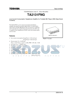 TA2131FNG datasheet - Low Current Consumption Headphone Amplifier for Portable MD Player (With Bass Boost Function)