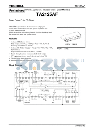 TA2125AF datasheet - Power Driver IC for CD Player