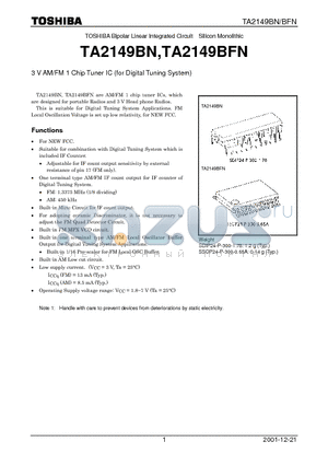 TA2149BFN datasheet - 3 V AM/FM 1 Chip Tuner IC (for Digital Tuning System)