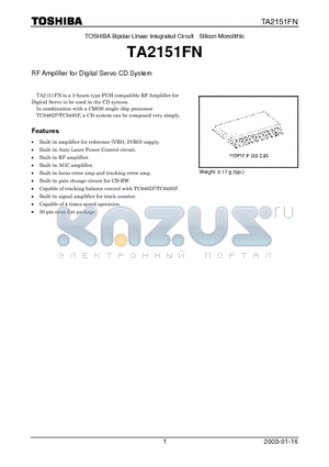 TA2151FN datasheet - RF Amplifier for Digital Servo CD System