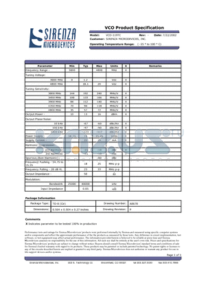 VCO-119TC datasheet - VCO Product Specification