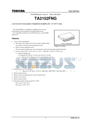 TA2152FNG datasheet - Low Current Consumption Headphone Amplifier (for 1.5-V/3-V Use)