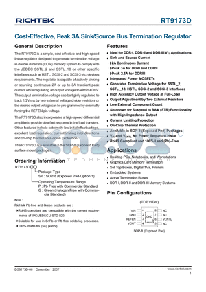 RT9173D datasheet - Cost-Effective, Peak 3A Sink/Source Bus Termination Regulator