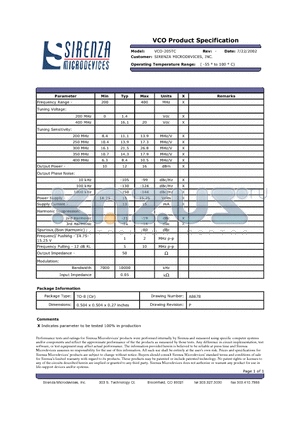 VCO-205TC datasheet - VCO Product Specification