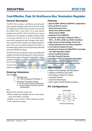 RT9173DGSP datasheet - Cost-Effective, Peak 3A Sink/Source Bus Termination Regulator