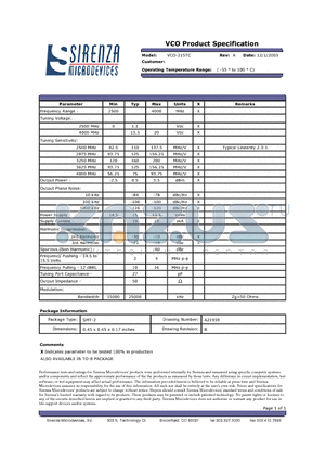 VCO-215TC datasheet - VCO Product Specification