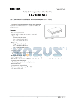 TA2160FNG datasheet - Low Consumption Current Stereo Headphone Amplifier (1.5/3 V use)