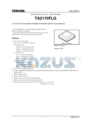 TA2170FLG datasheet - Low Current Consumption Headphone Amplifier (Built-in Input Selector)
