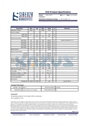 VCO-219TC datasheet - VCO Product Specification