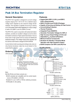 RT9173GL5 datasheet - Peak 3A Bus Termination Regulator
