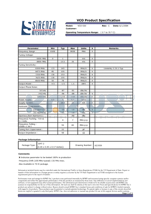 VCO-550 datasheet - VCO Product Specification