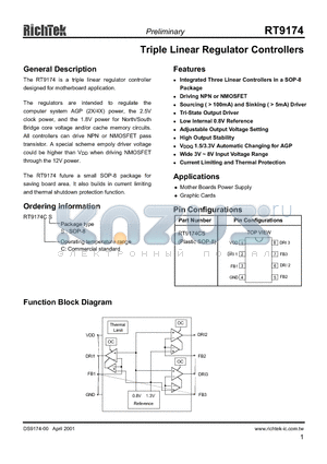 RT9174 datasheet - Triple Linear Regulator Controllers