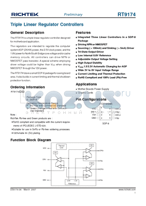 RT9174 datasheet - Triple Linear Regulator Controllers