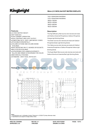 TA23-11EWA datasheet - 58mm (2.3INCH) 8x8 DOT MATRIX DISPLAY