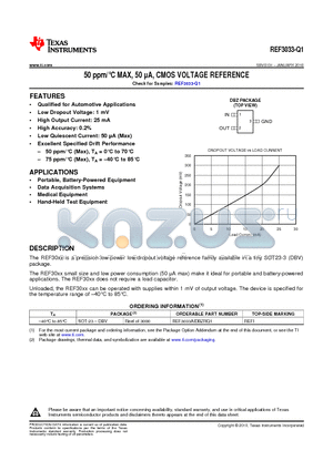 REF3033-Q1 datasheet - 50 ppm/`C MAX, 50 lA, CMOS VOLTAGE REFERENCE