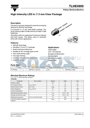 TLHE4900 datasheet - High Intensity LED in ∅ 3 mm Clear Package