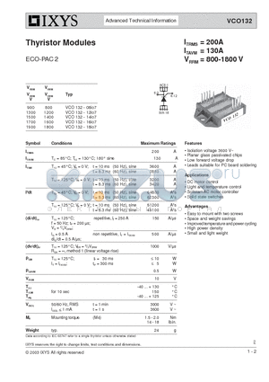 VCO132-08IO7 datasheet - Thyristor Modules