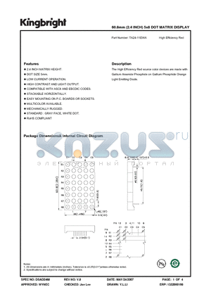 TA24-11EWA datasheet - 60.8mm (2.4 INCH) 5x8 DOT MATRIX DISPLAY