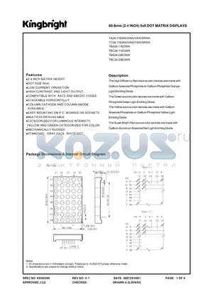 TA24-11GWA datasheet - 60.8 MM 5 X 8 DOT MATRIX DISPLAYS