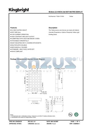 TA24-11YWA datasheet - 60.8mm (2.4 INCH) 5x8 DOT MATRIX DISPLAY