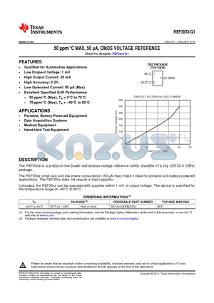 REF3033AIDBZRQ1 datasheet - 50 ppm/`C MAX, 50 lA, CMOS VOLTAGE REFERENCE