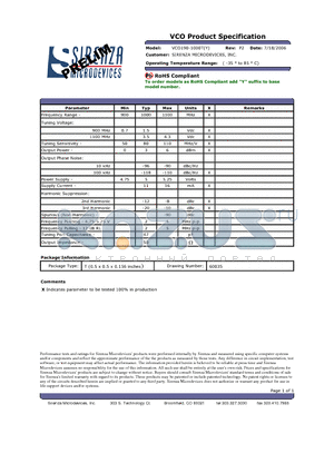 VCO190-1000T datasheet - VCO Product Specification