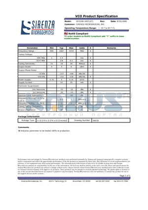 VCO190-1007UY datasheet - VCO Product Specification