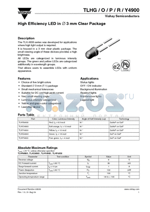 TLHG4900 datasheet - High Efficiency LED in ∅ 3 mm Clear Package