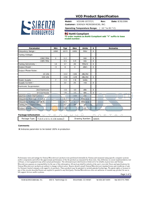 VCO190-1073T datasheet - VCO Product Specification