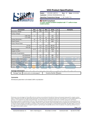 VCO190-1100T datasheet - VCO Product Specification