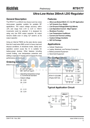 RT9177-29CB datasheet - Ultra-Low-Noise 200mA LDO Regulator