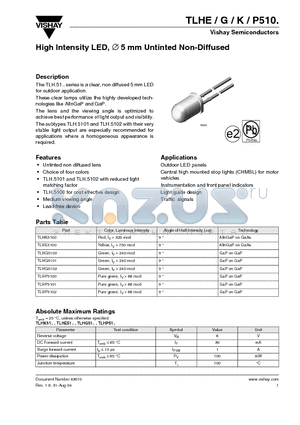 TLHG5101 datasheet - High Intensity LED,  5 mm Untinted Non-Diffused