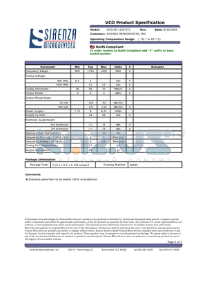 VCO190-1150T datasheet - VCO Product Specification